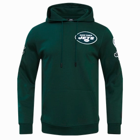 NFL NEW YORK JETS CLASSIC CHENILLE MEN'S DOUBLE KNIT PULLOVER HOODIE (FOREST GREEN)