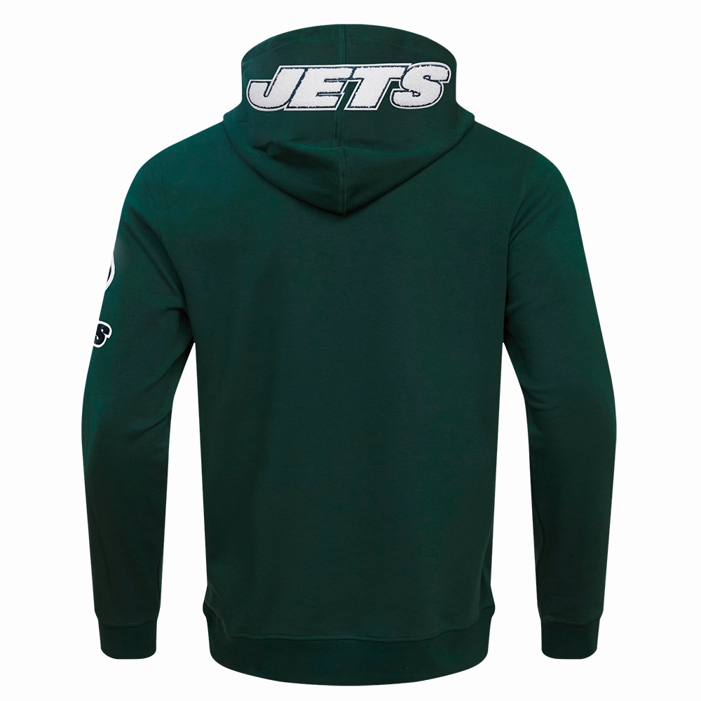NFL NEW YORK JETS CLASSIC CHENILLE MEN'S DOUBLE KNIT PULLOVER HOODIE (FOREST GREEN)