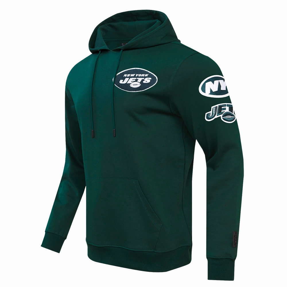 NFL NEW YORK JETS CLASSIC CHENILLE MEN'S DOUBLE KNIT PULLOVER HOODIE (FOREST GREEN)