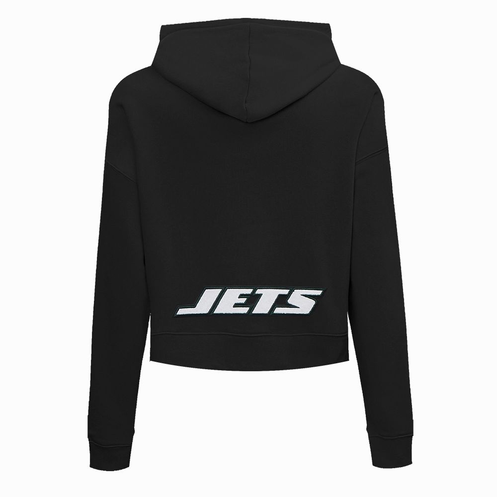 NFL NEW YORK JETS CLASSIC WOMEN'S CROPPED FLEECE PULLOVER HOODIE (BLACK)
