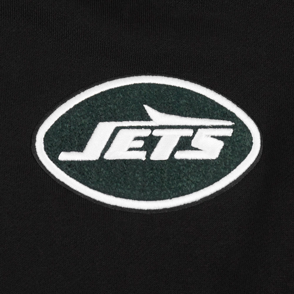 NFL NEW YORK JETS CLASSIC WOMEN'S CROPPED FLEECE PULLOVER HOODIE (BLACK)