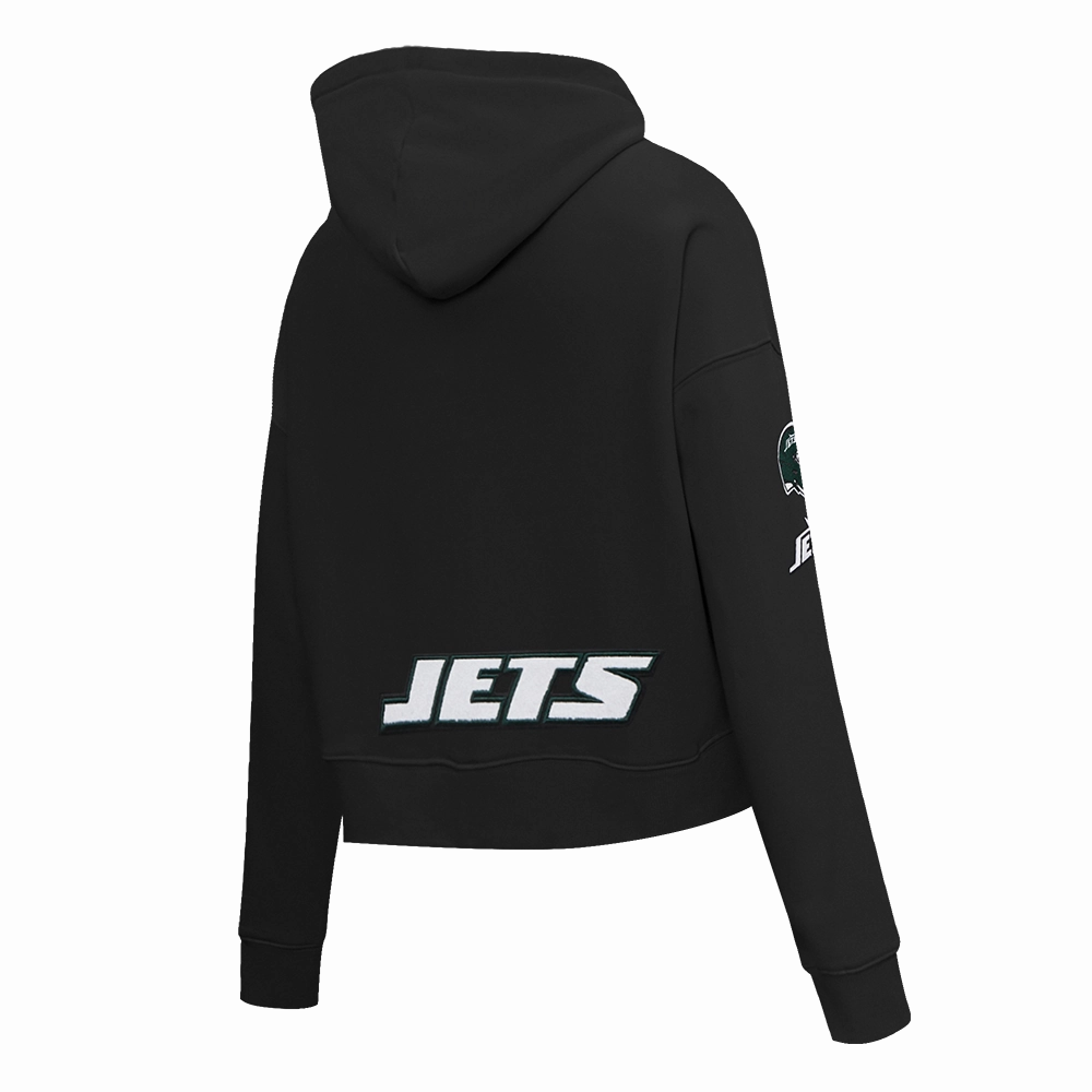 NFL NEW YORK JETS CLASSIC WOMEN'S CROPPED FLEECE PULLOVER HOODIE (BLACK)