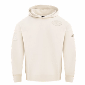 NFL NEW YORK JETS NEUTRAL DROP SHOULDER FLEECE PULLOVER HOODIE (EGGSHELL)