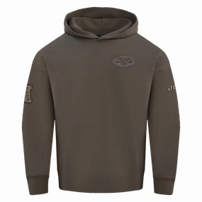 NFL NEW YORK JETS NEUTRAL MEN'S DROP SHOULDER PULLOVER HOODIE (DARK TAUPE)