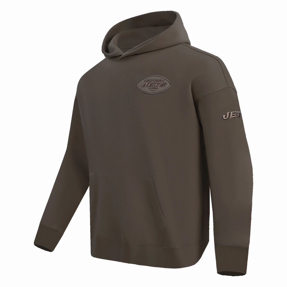 NFL NEW YORK JETS NEUTRAL MEN'S DROP SHOULDER PULLOVER HOODIE (DARK TAUPE)