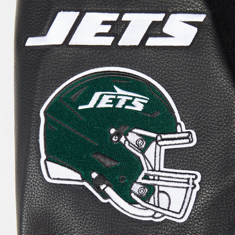 NFL NEW YORK JETS OLD ENGLISH MEN'S RIB WOOL VARSITY JACKET (BLACK)
