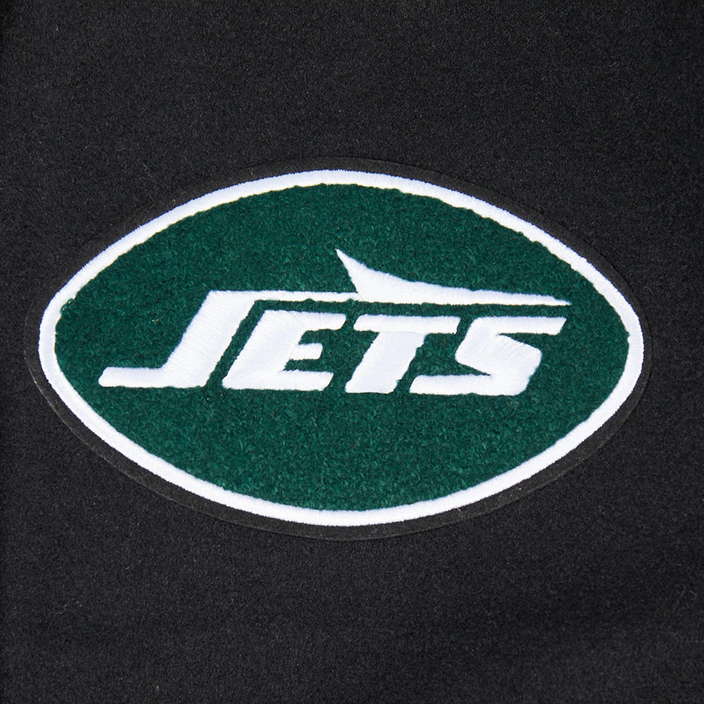 NFL NEW YORK JETS OLD ENGLISH MEN'S RIB WOOL VARSITY JACKET (BLACK)