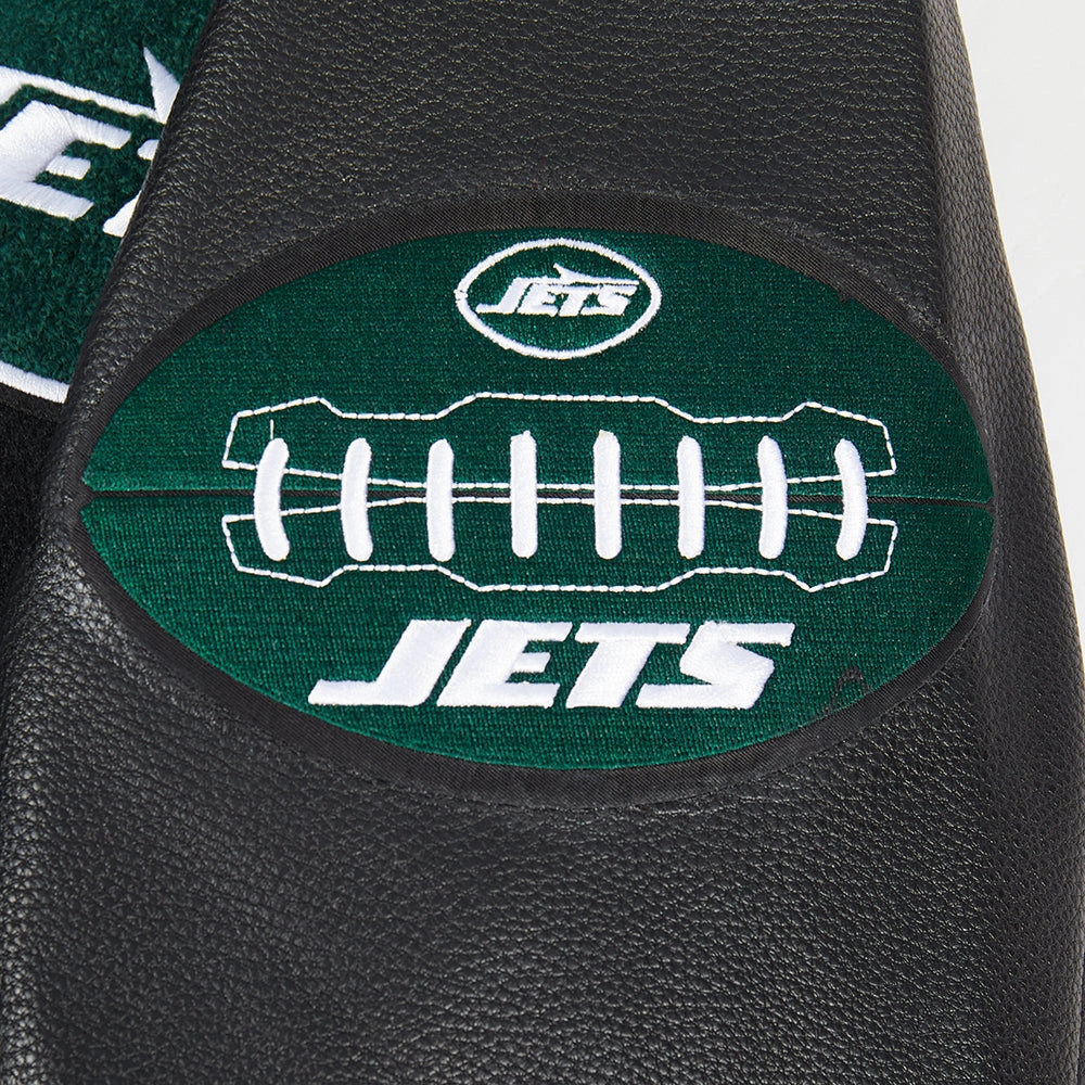 NFL NEW YORK JETS OLD ENGLISH MEN'S RIB WOOL VARSITY JACKET (BLACK)