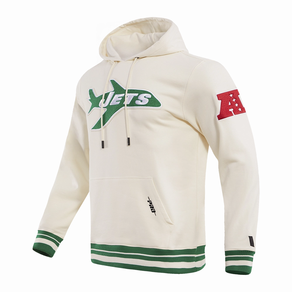 NFL NEW YORK JETS RETRO CLASSIC MEN'S PULLOVER HOODIE (EGGSHELL/ KELLY GREEN)