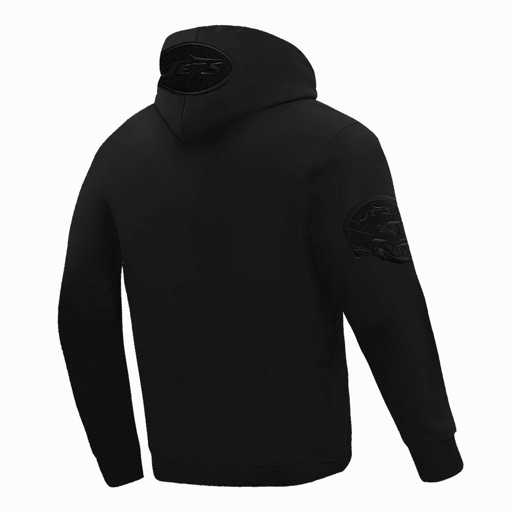 NFL NEW YORK JETS TRIPLE BLACK MEN'S DOUBLE KNIT PULLOVER HOODIE (BLACK)