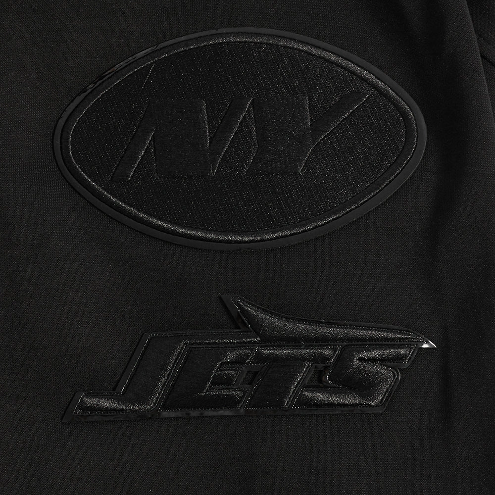 NFL NEW YORK JETS TRIPLE BLACK MEN'S DOUBLE KNIT PULLOVER HOODIE (BLACK)