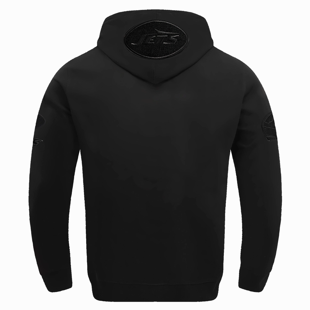 NFL NEW YORK JETS TRIPLE BLACK MEN'S DOUBLE KNIT PULLOVER HOODIE (BLACK)