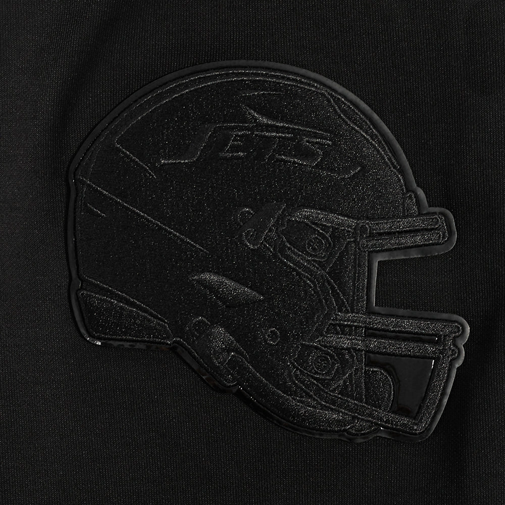 NFL NEW YORK JETS TRIPLE BLACK MEN'S DOUBLE KNIT PULLOVER HOODIE (BLACK)