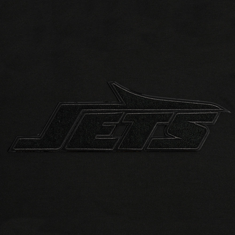 NFL NEW YORK JETS TRIPLE BLACK MEN'S DOUBLE KNIT PULLOVER HOODIE (BLACK)