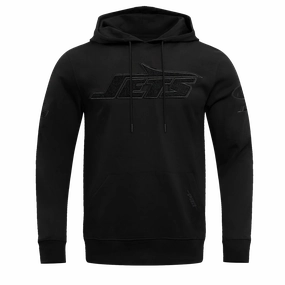 NFL NEW YORK JETS TRIPLE BLACK MEN'S DOUBLE KNIT PULLOVER HOODIE (BLACK)