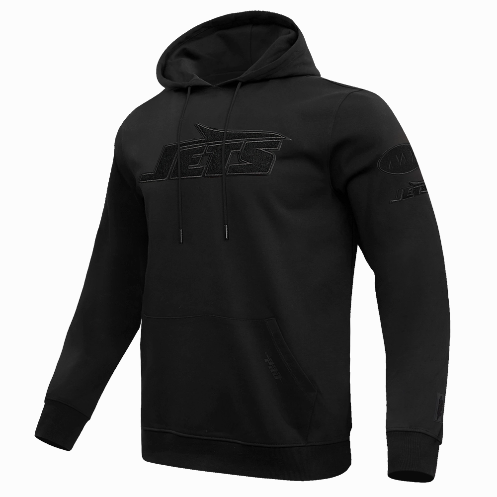 NFL NEW YORK JETS TRIPLE BLACK MEN'S DOUBLE KNIT PULLOVER HOODIE (BLACK)