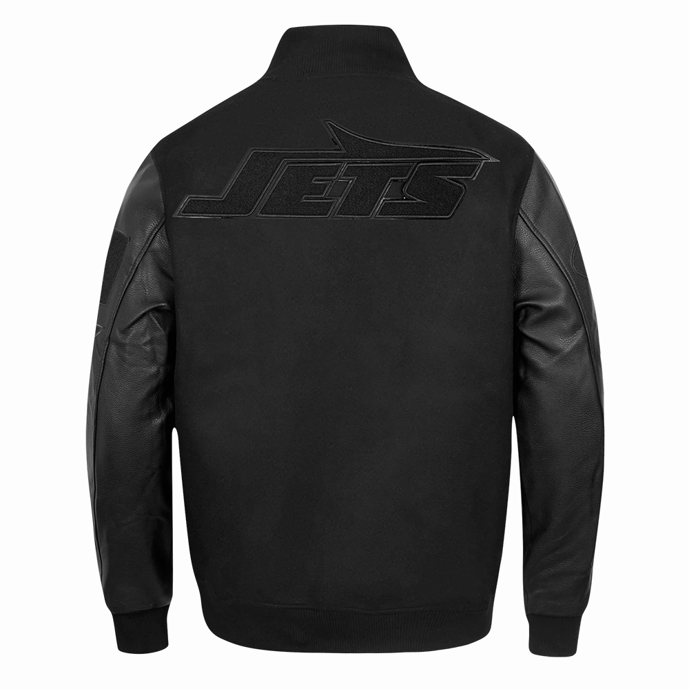 NFL NEW YORK JETS TRIPLE BLACK MEN'S WOOL VARSITY JACKET (JET BLACK)