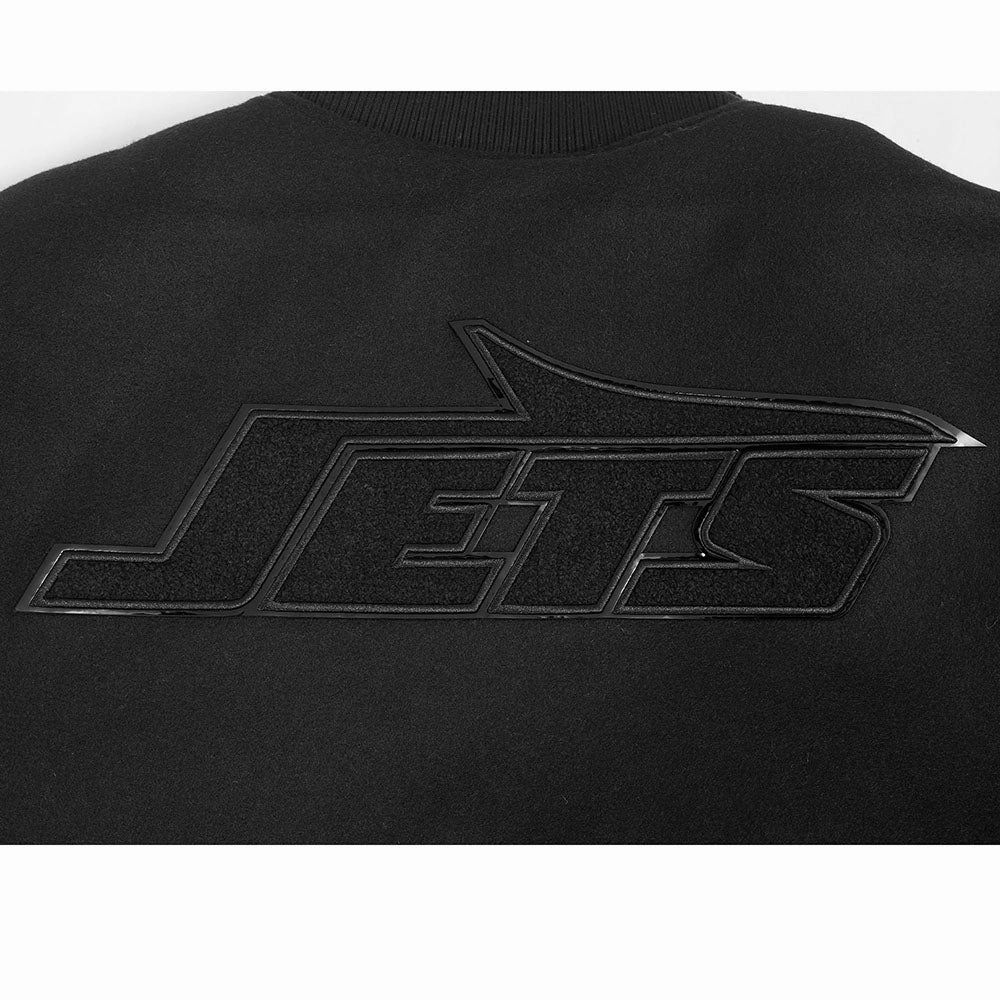 NFL NEW YORK JETS TRIPLE BLACK MEN'S WOOL VARSITY JACKET (JET BLACK)
