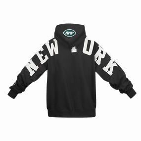 NFL NEW YORK JETS WINGSPAN MEN'S DROP SHOULDER FLEECE PULLOVER HOODIE (BLACK)