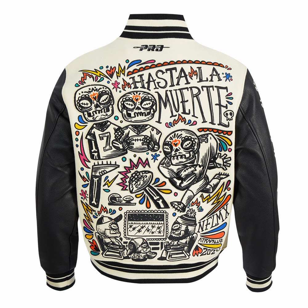 NFL NFL DIA DE MUERTOS MEN'S RIB WOOL VARSITY JACKET (EGGSHELL/ BLACK)