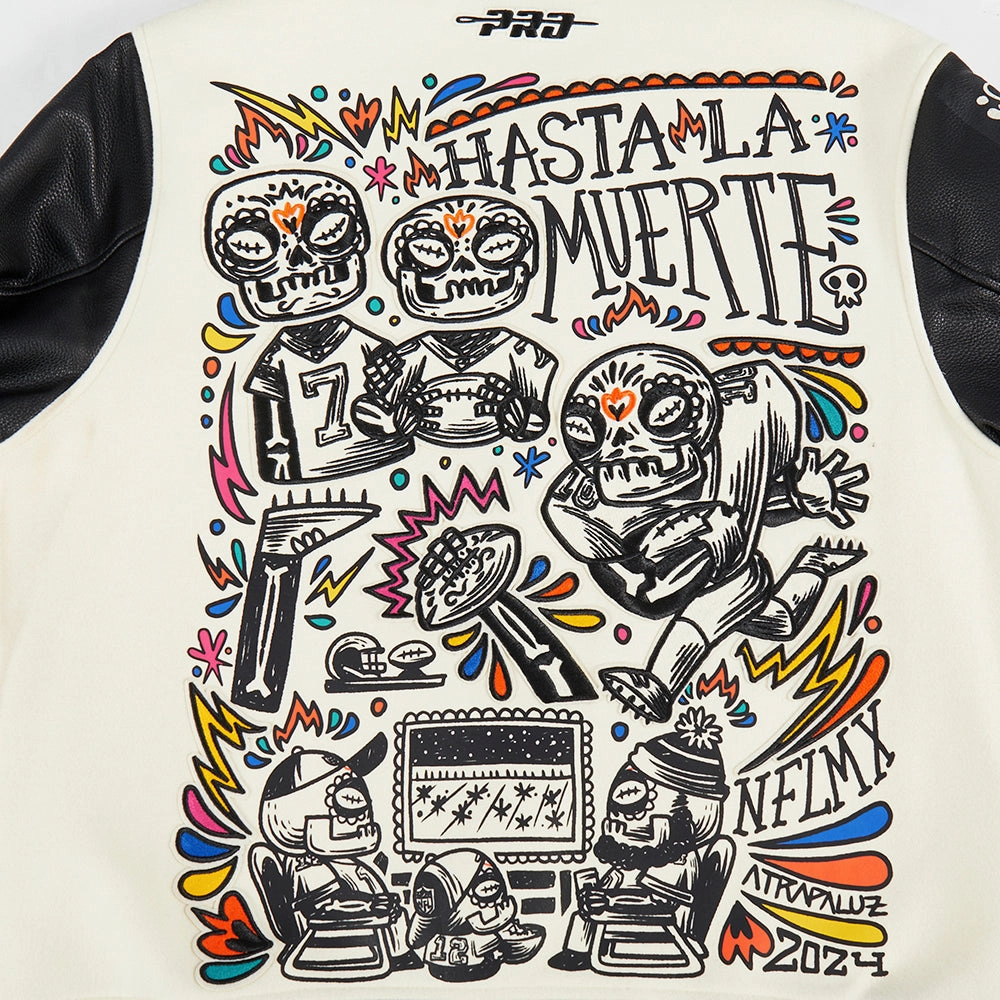 NFL NFL DIA DE MUERTOS MEN'S RIB WOOL VARSITY JACKET (EGGSHELL/ BLACK)
