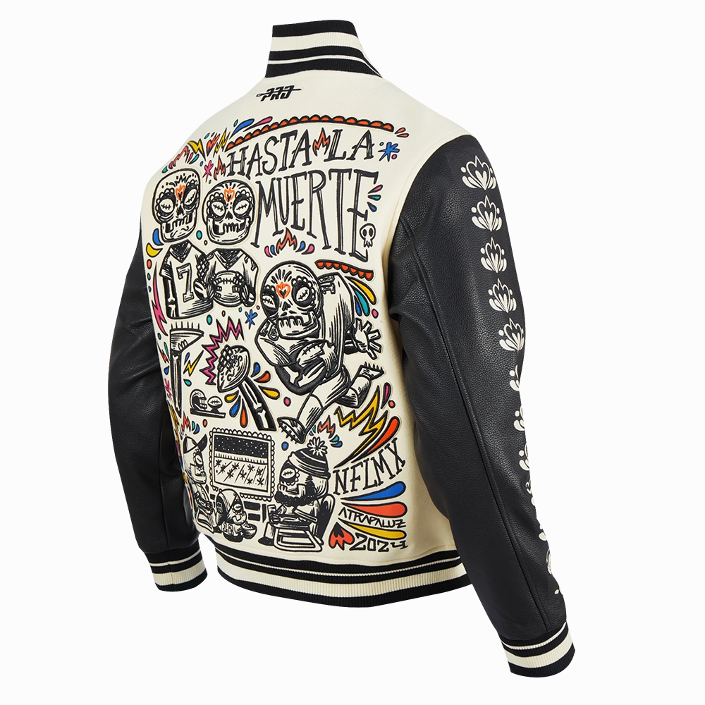NFL NFL DIA DE MUERTOS MEN'S RIB WOOL VARSITY JACKET (EGGSHELL/ BLACK)