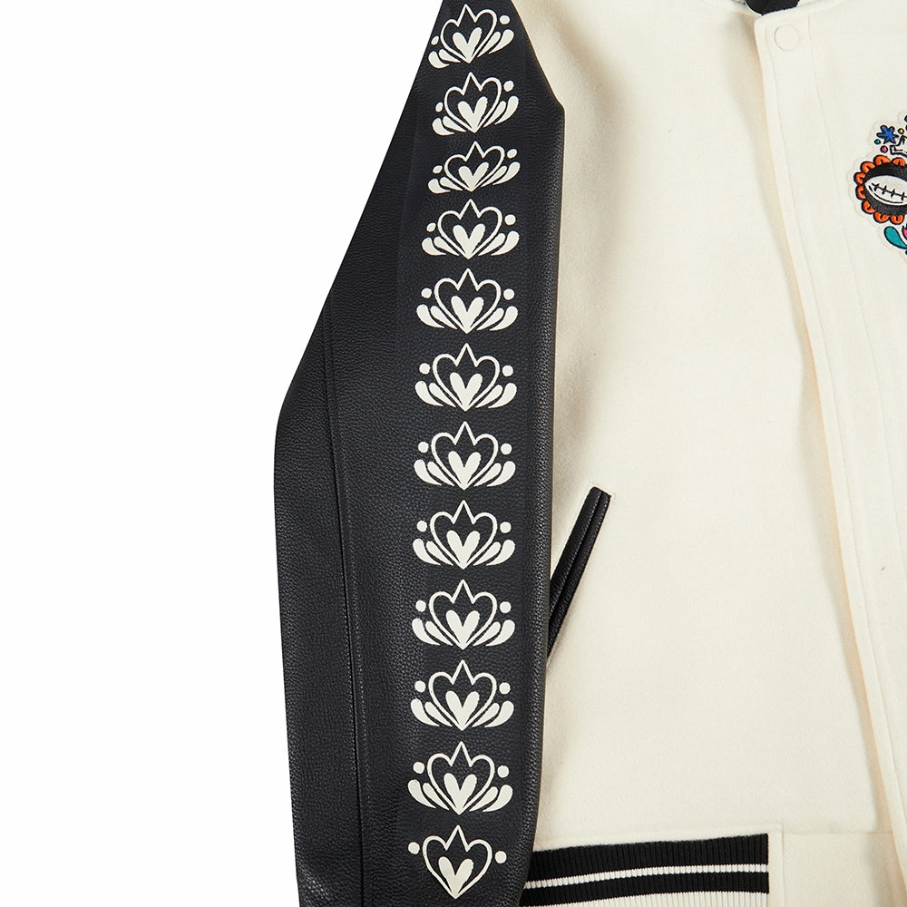 NFL NFL DIA DE MUERTOS MEN'S RIB WOOL VARSITY JACKET (EGGSHELL/ BLACK)
