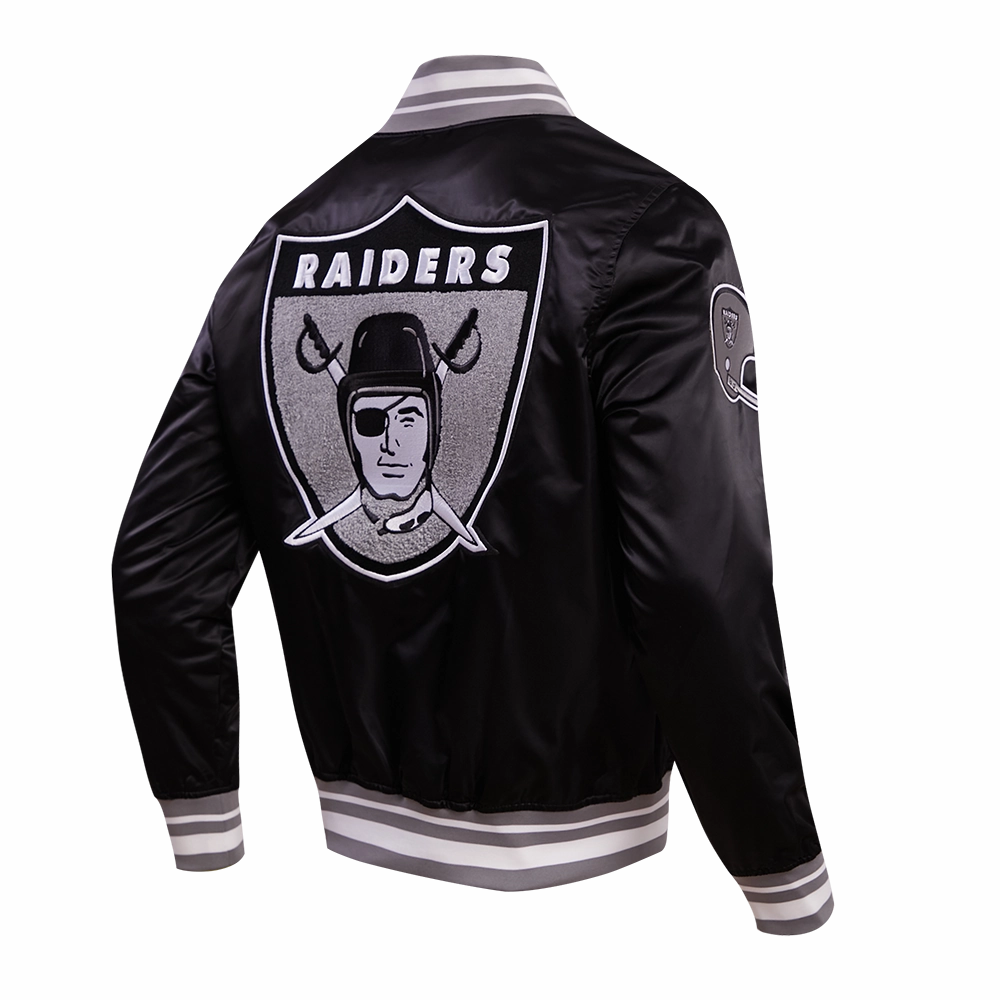 NFL OAKLAND RAIDERS RETRO CLASSIC MEN'S RIB SATIN JACKET (BLACK/GREY)