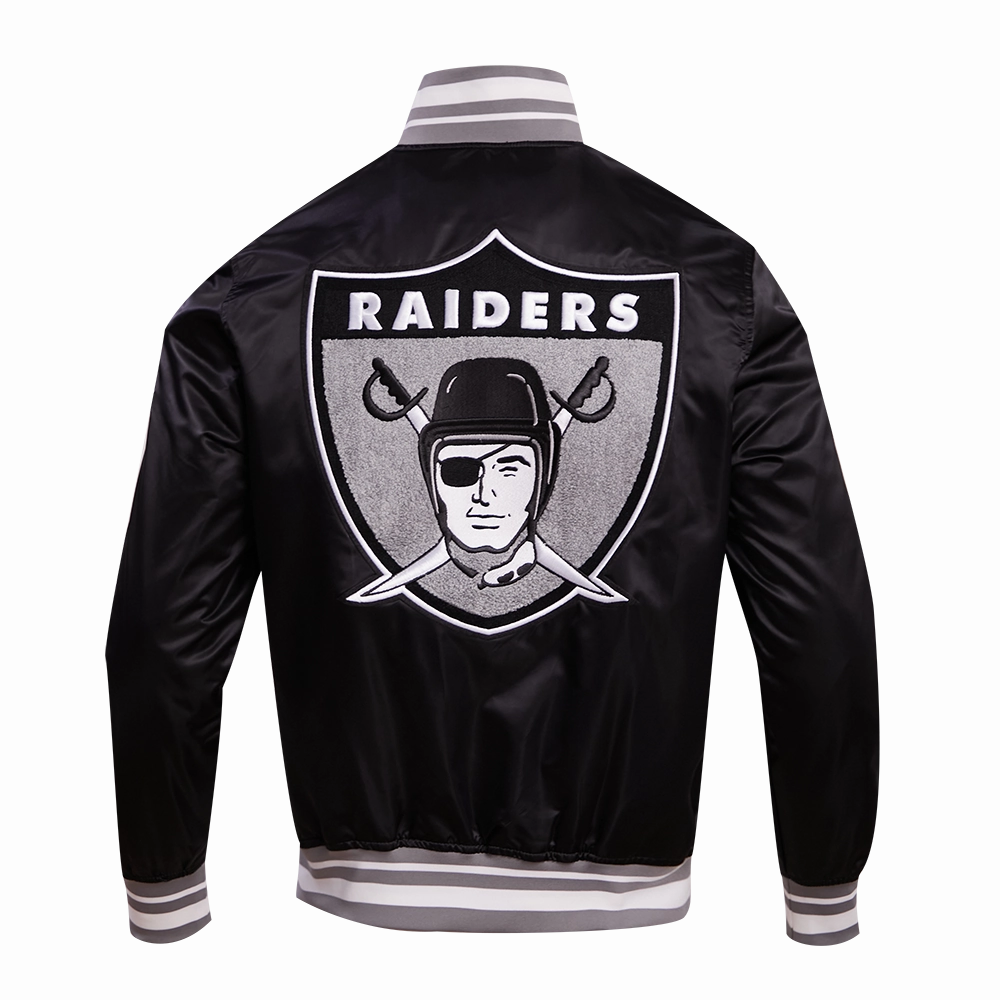 NFL OAKLAND RAIDERS RETRO CLASSIC MEN'S RIB SATIN JACKET (BLACK/GREY)