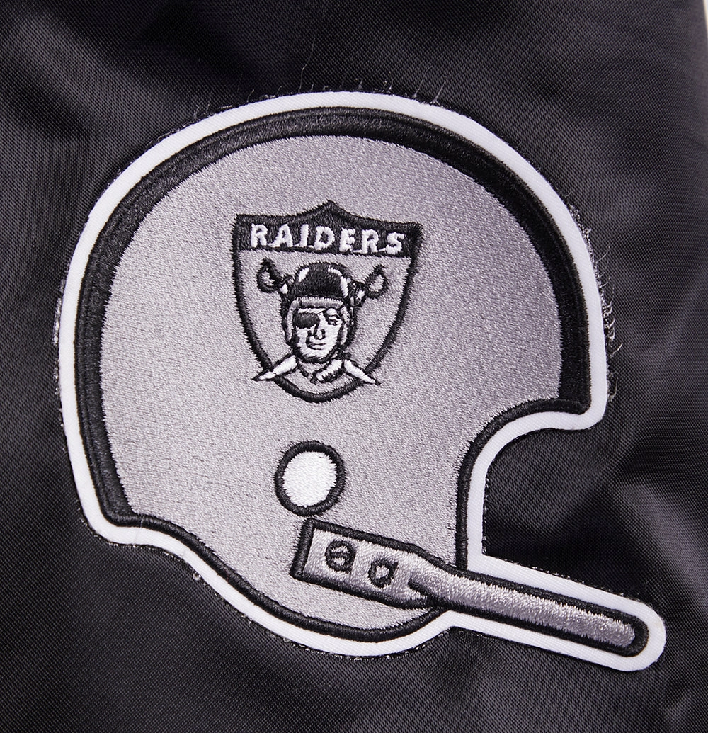 NFL OAKLAND RAIDERS RETRO CLASSIC MEN'S RIB SATIN JACKET (BLACK/GREY)