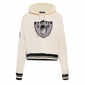 NFL OAKLAND RAIDERS RETRO CLASSIC WOMEN'S CROPPED PULLOVER HOODIE (EGGSHELL/ BLACK)