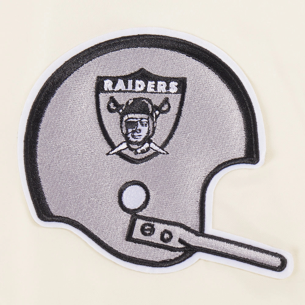NFL OAKLAND RAIDERS RETRO CLASSIC WOMEN'S RIB SATIN JACKET (EGGSHELL/ BLACK)