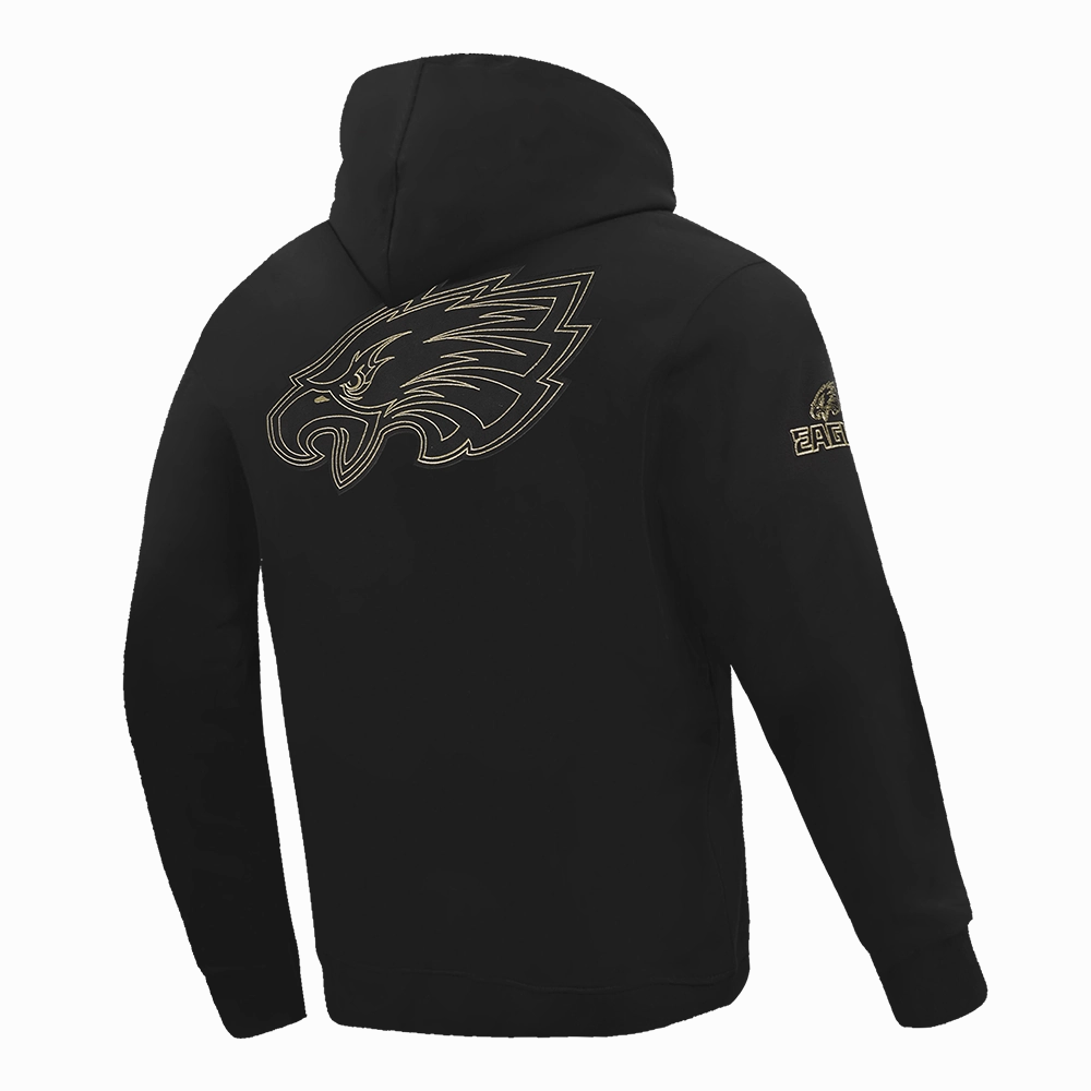 NFL PHILADELPHIA EAGLES BLACK & GOLD MEN'S DOUBLE KNIT PULLOVER HOODIE (BLACK)