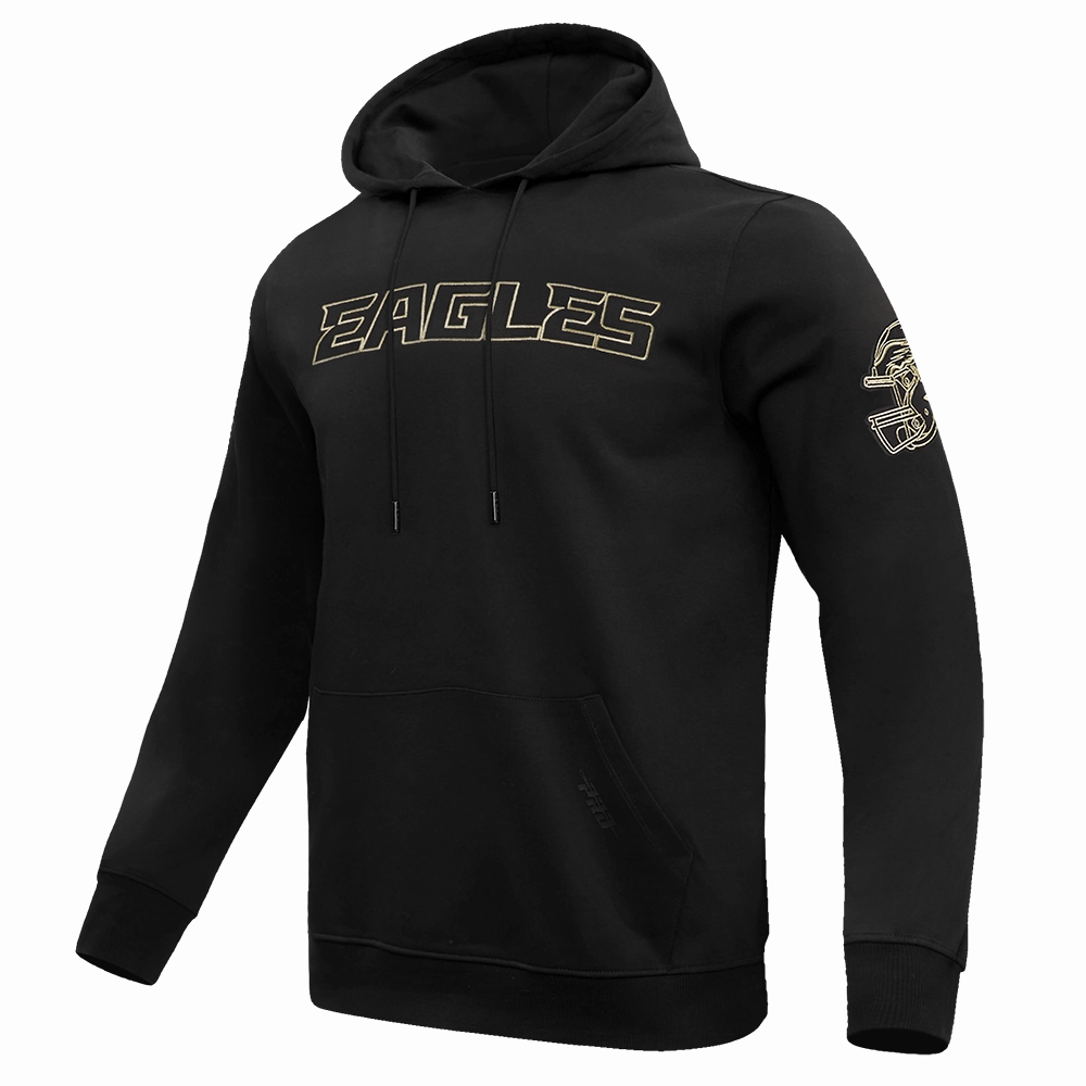 NFL PHILADELPHIA EAGLES BLACK & GOLD MEN'S DOUBLE KNIT PULLOVER HOODIE (BLACK)