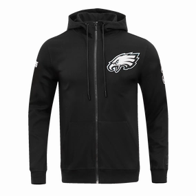 NFL PHILADELPHIA EAGLES CLASSIC CHENILLE MEN'S DOUBLE KNIT  FULL ZIP HOODIE (BLACK)