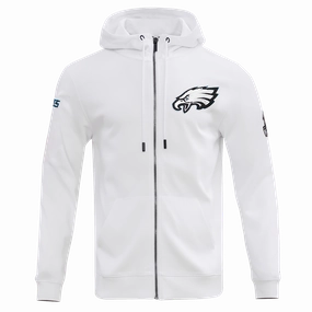 NFL PHILADELPHIA EAGLES CLASSIC CHENILLE MEN'S DOUBLE KNIT  FULL ZIP HOODIE (WHITE)