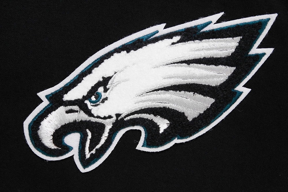 NFL PHILADELPHIA EAGLES CLASSIC CHENILLE MEN'S DOUBLE KNIT PULLOVER HOODIE (BLACK)