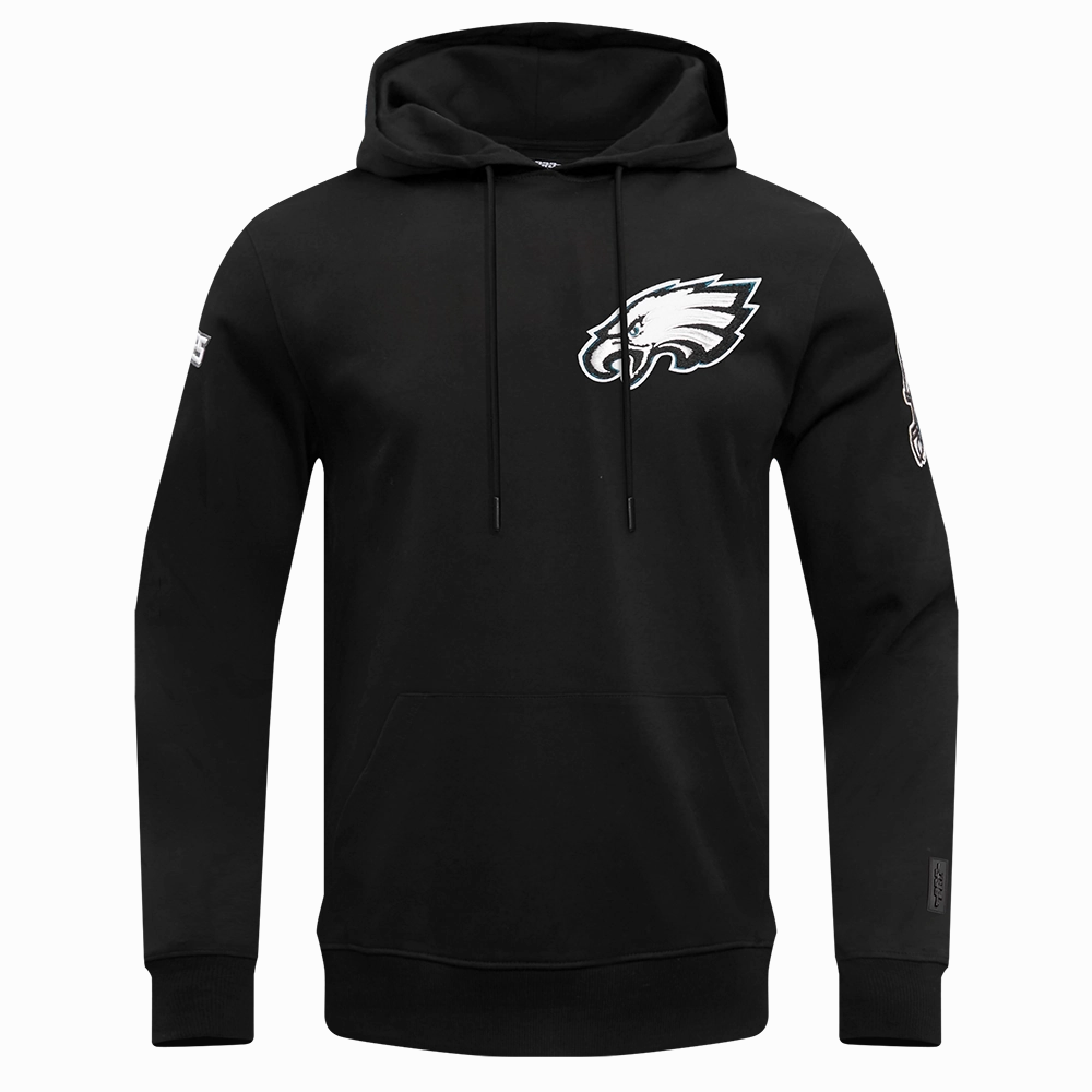 NFL PHILADELPHIA EAGLES CLASSIC CHENILLE MEN'S DOUBLE KNIT PULLOVER HOODIE (BLACK)