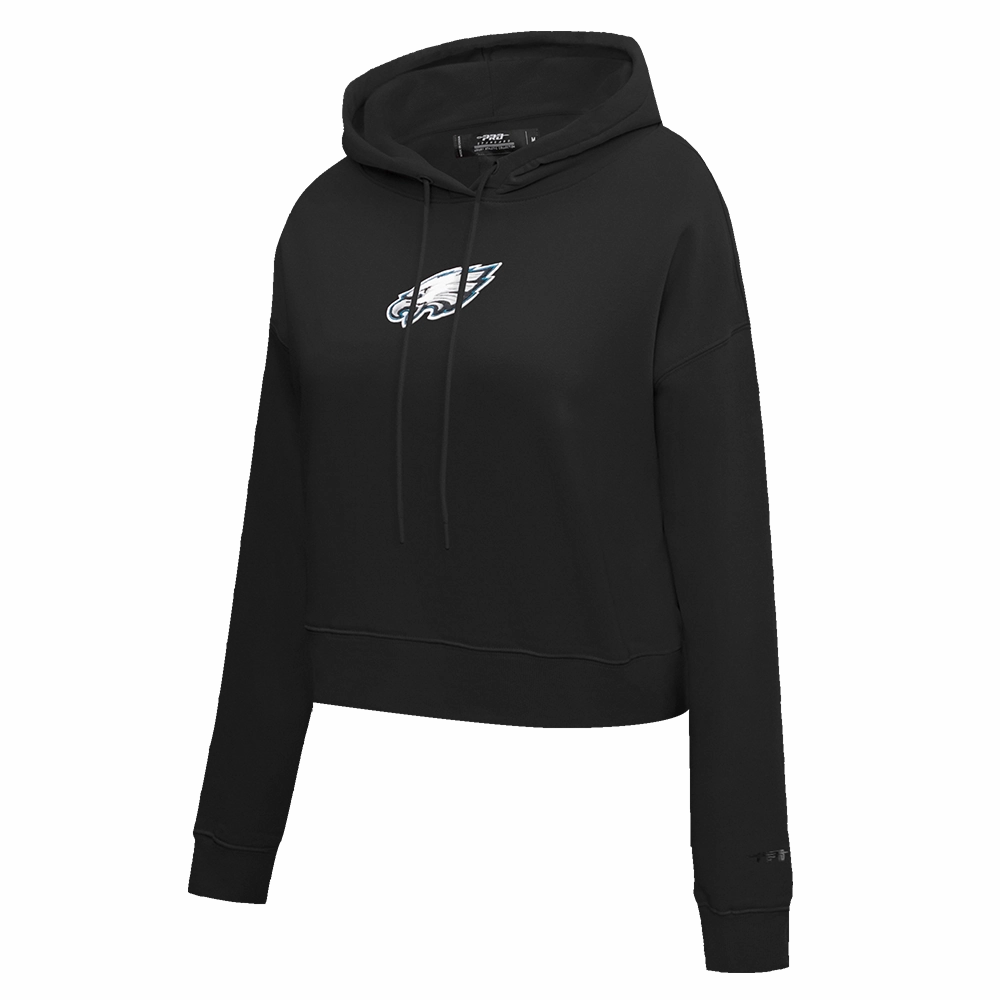 NFL PHILADELPHIA EAGLES CLASSIC WOMEN'S FLEECE CROPPED PULLOVER HOODIE (BLACK)