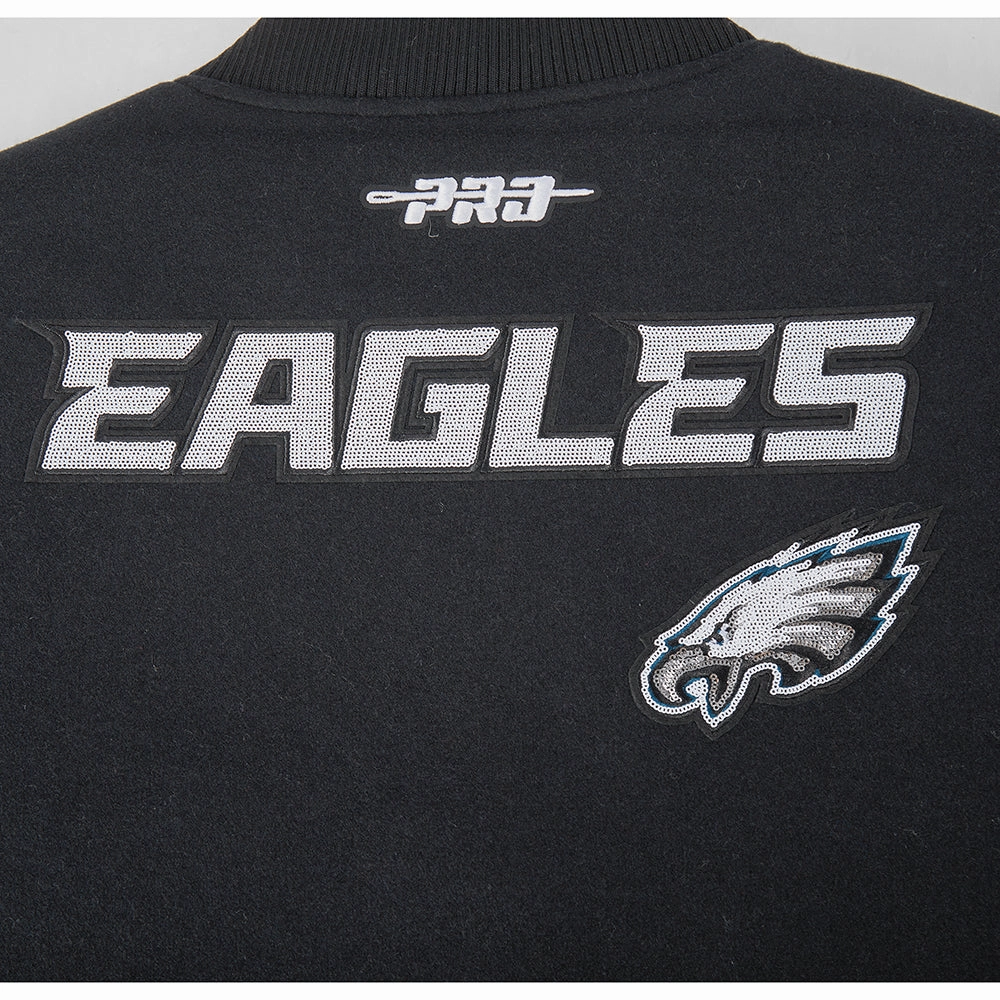 NFL PHILADELPHIA EAGLES GAME DAY CLASSICS WOMEN'S WOOL VARSITY JACKET (BLACK/WHITE)