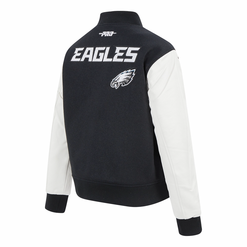 NFL PHILADELPHIA EAGLES GAME DAY CLASSICS WOMEN'S WOOL VARSITY JACKET (BLACK/WHITE)