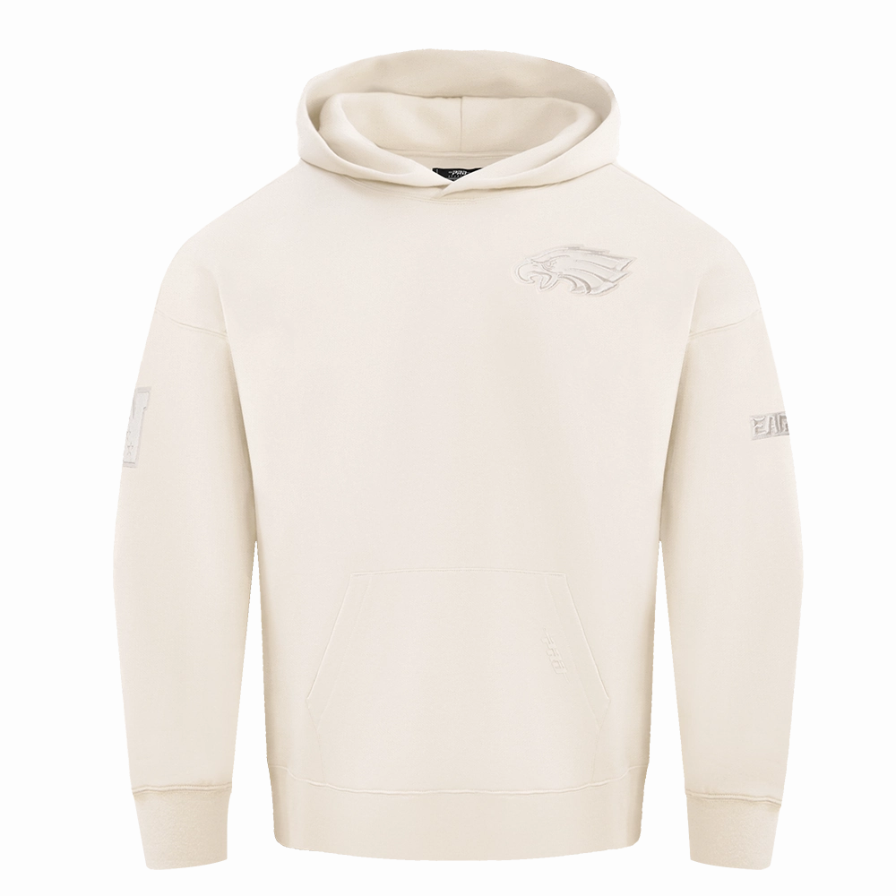 NFL PHILADELPHIA EAGLES NEUTRAL DROP SHOULDER FLEECE PULLOVER HOODIE (EGGSHELL)