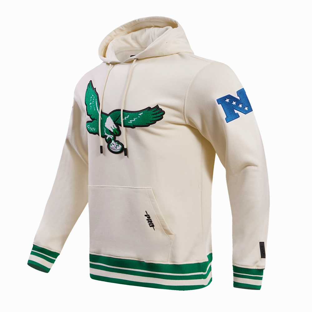 NFL PHILADELPHIA EAGLES RETRO CLASSIC MEN'S PULLOVER HOODIE (EGGSHELL/ KELLY GREEN)