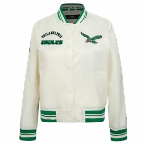 NFL PHILADELPHIA EAGLES RETRO CLASSIC WOMEN'S RIB SATIN JACKET (EGGSHELL/ KELLY GREEN)