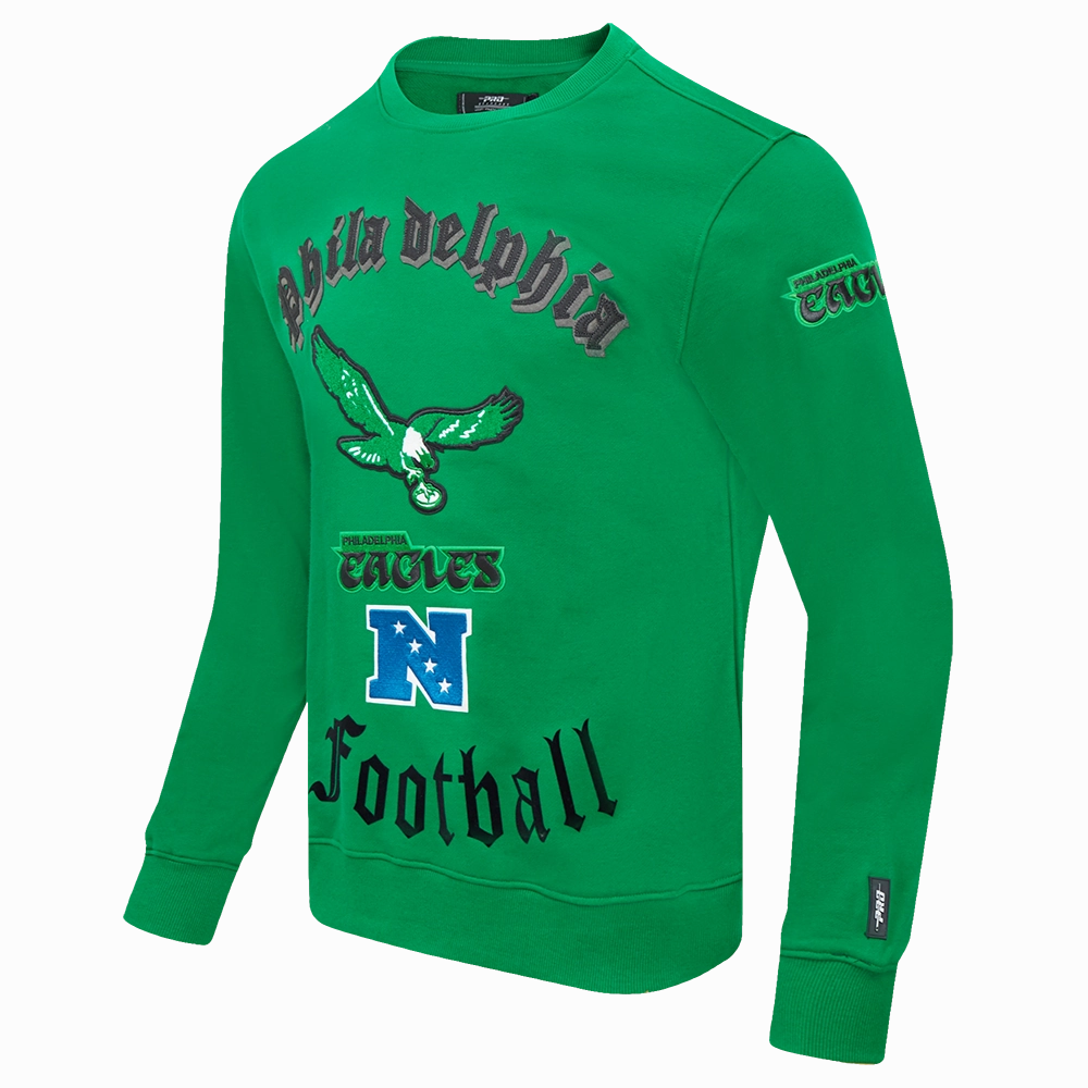 NFL PHILADELPHIA EAGLES RETRO OLD ENGLISH MEN'S CREWNECK (KELLY GREEN)