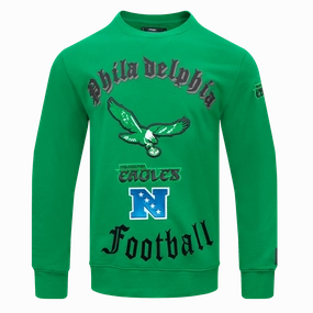 NFL PHILADELPHIA EAGLES RETRO OLD ENGLISH MEN'S CREWNECK (KELLY GREEN)