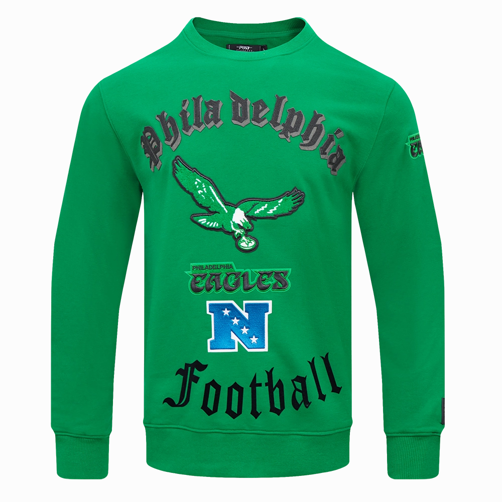NFL PHILADELPHIA EAGLES RETRO OLD ENGLISH MEN'S CREWNECK (KELLY GREEN)