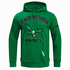 NFL PHILADELPHIA EAGLES RETRO OLD ENGLISH MEN'S PULLOVER HOODIE (KELLY GREEN)
