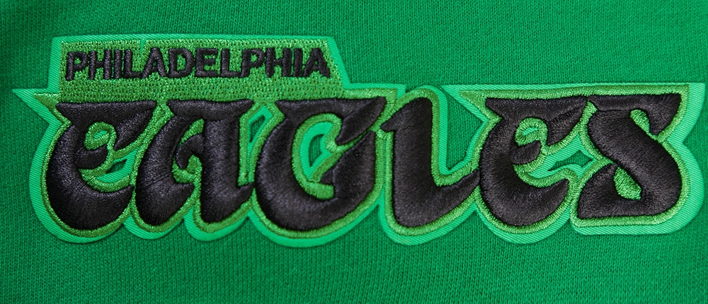 NFL PHILADELPHIA EAGLES RETRO OLD ENGLISH MEN'S PULLOVER HOODIE (KELLY GREEN)