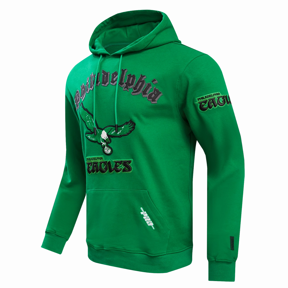 NFL PHILADELPHIA EAGLES RETRO OLD ENGLISH MEN'S PULLOVER HOODIE (KELLY GREEN)